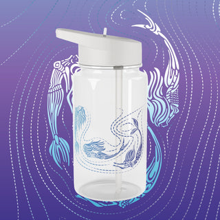 Mermaid Blue small eco water bottle by  Studio Bilby on a background of the mermaid design.