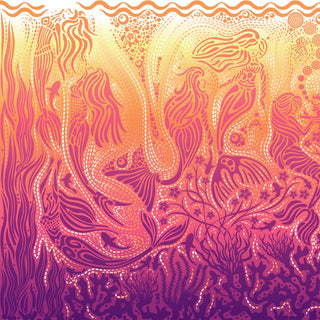 Mermaid design by Studio Bilby, depicting line art mermaids within an underwater garden.