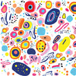 Graphic by Studio Bilby of random colourful shapes inspired by the modernist artists Miro and Kandinsky.