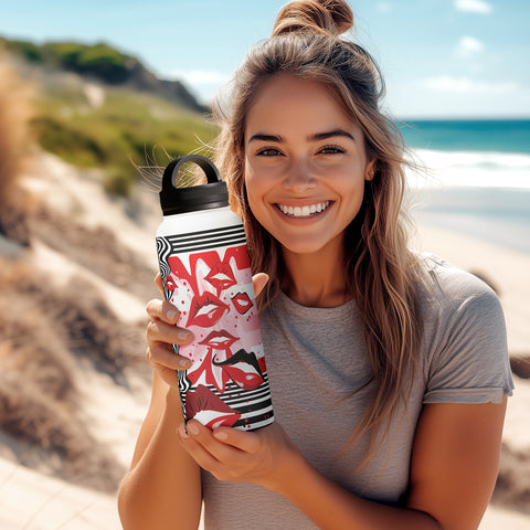 Kissable Insulated Water Bottle with Handle Lid