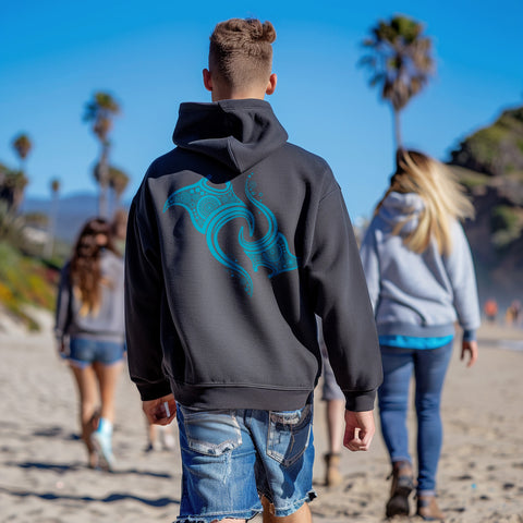 Manta Ray Ocean Navy Hoodie with Teal Graphic