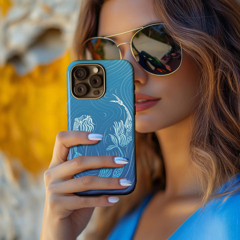 Women holding the Mermaid Blue Tough Phone Case