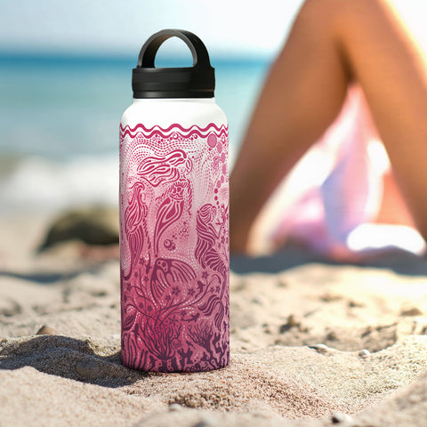 Large handle lid water bottle with mermaid pink design