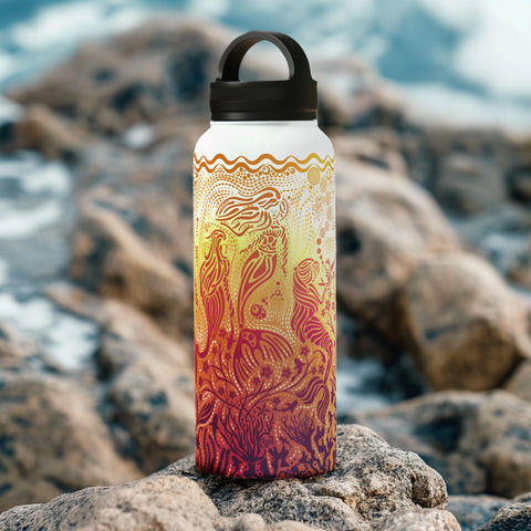 Large handle lid water bottle with mermaid sunset design