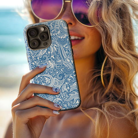 Women holding the Ocean Blue Dark Tough Phone Case