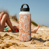Large handle lid water bottle with ocean orange design