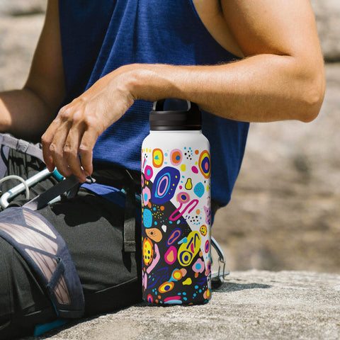 Playful Pizzazz Dark Insulated Water Bottle with Handle Lid